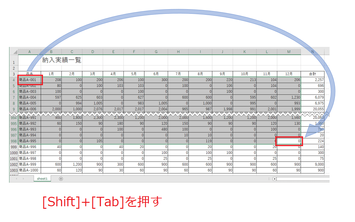 Excelの範囲選択