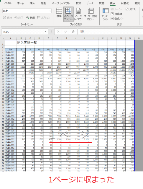 Excel 表示・印刷についての留意点