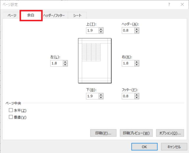 Excel 表示・印刷についての留意点